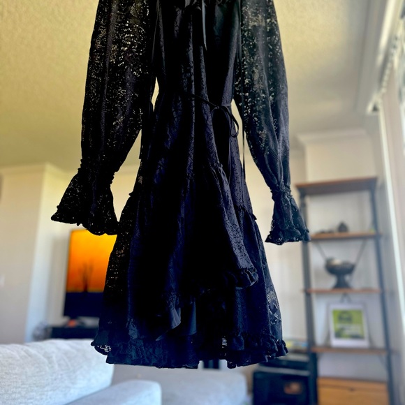 Women's Black Senna Ruffle-trim Lace Flounce Midi Dress - Picture 6 of 6